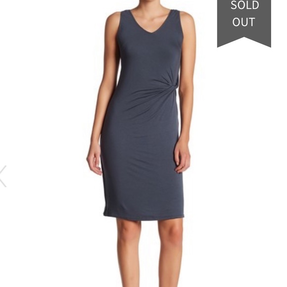 Dusty Teal Side Twist Midi Dress - Picture 2 of 5